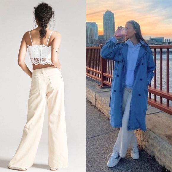 NWT PISTOLA 90s Ivory Denim High Rise Wide Leg Utility Jeans 26 - Picture 2 of 7